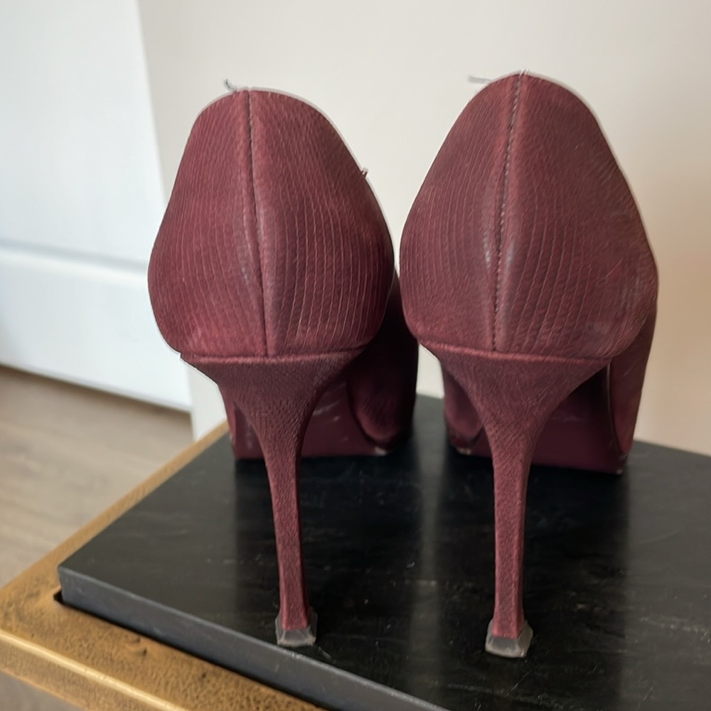 YSL Burgundy Pebbled Leather Platform Heels Size EU 37 - Picture 8 of 14